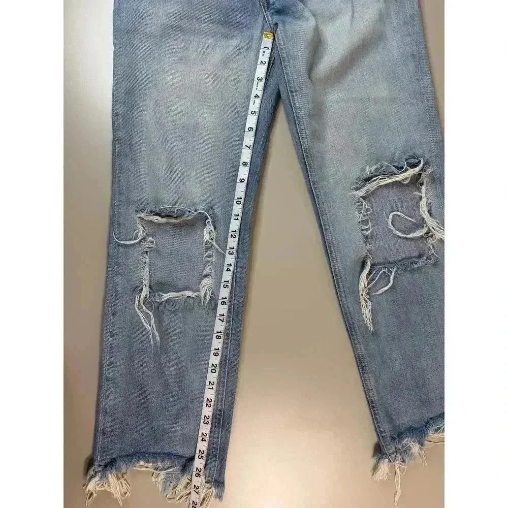 We The Free Size 25 Maggie Mid Rise Straight Leg Distressed Knee Holes Raw Hem - Picture 7 of 12